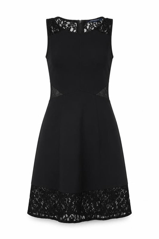 Front view of French Connection women’s black viscose a-line, size UK 8, round neck zip