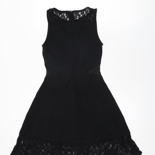 French Connection Womens Black Viscose A-Line Size 8 Round Neck Zip