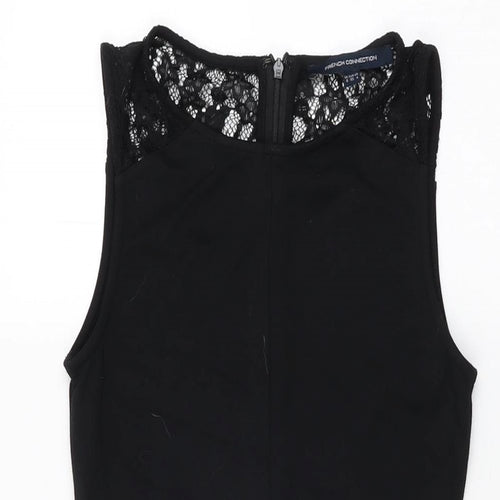 French Connection Womens Black Viscose A-Line Size 8 Round Neck Zip