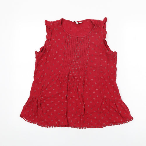 NEXT Womens Red Geometric Viscose Basic T-Shirt Size 6 Round Neck