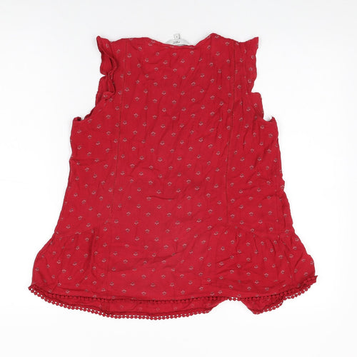 NEXT Womens Red Geometric Viscose Basic T-Shirt Size 6 Round Neck