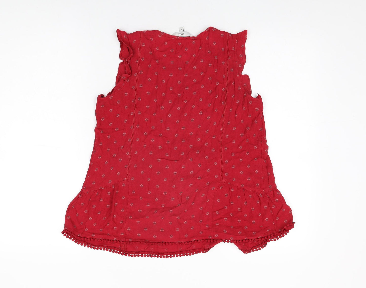 NEXT Womens Red Geometric Viscose Basic T-Shirt Size 6 Round Neck