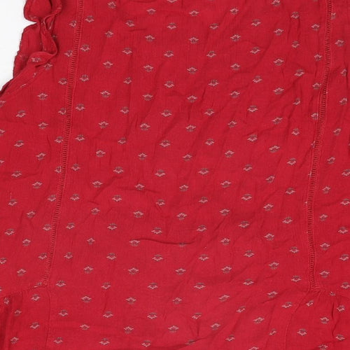 NEXT Womens Red Geometric Viscose Basic T-Shirt Size 6 Round Neck