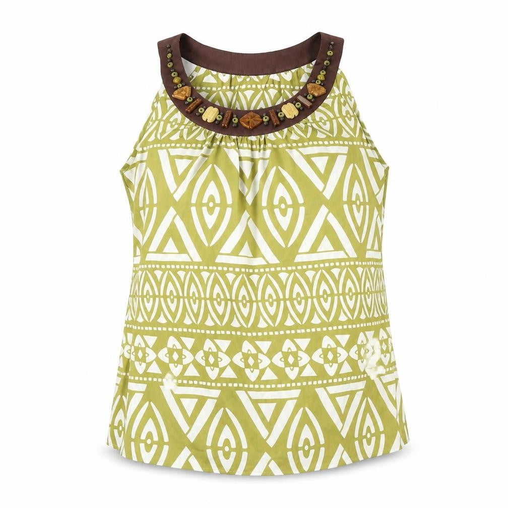 Front view of Wallis women’s green geometric polyester basic blouse, size UK 12, round neck