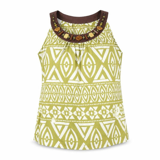 Front view of Wallis women’s green geometric polyester basic blouse, size UK 12, round neck