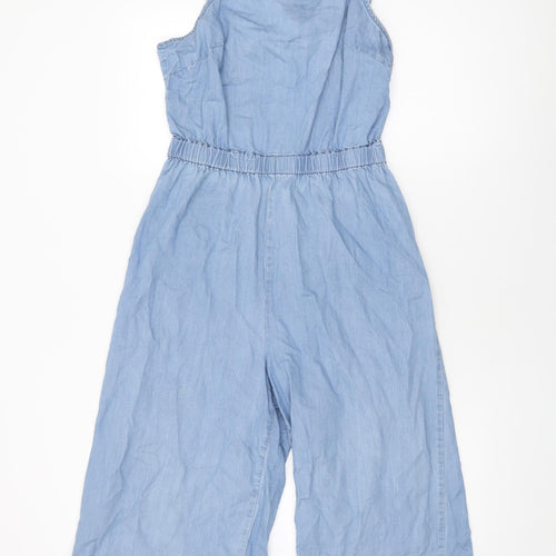 Miss Selfridge Womens Blue Cotton Jumpsuit One-Piece Size 12 L20 in Tie