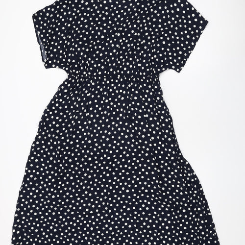 Marks and Spencer Womens Blue Polka Dot Viscose A-Line Size 14 V-Neck Pullover