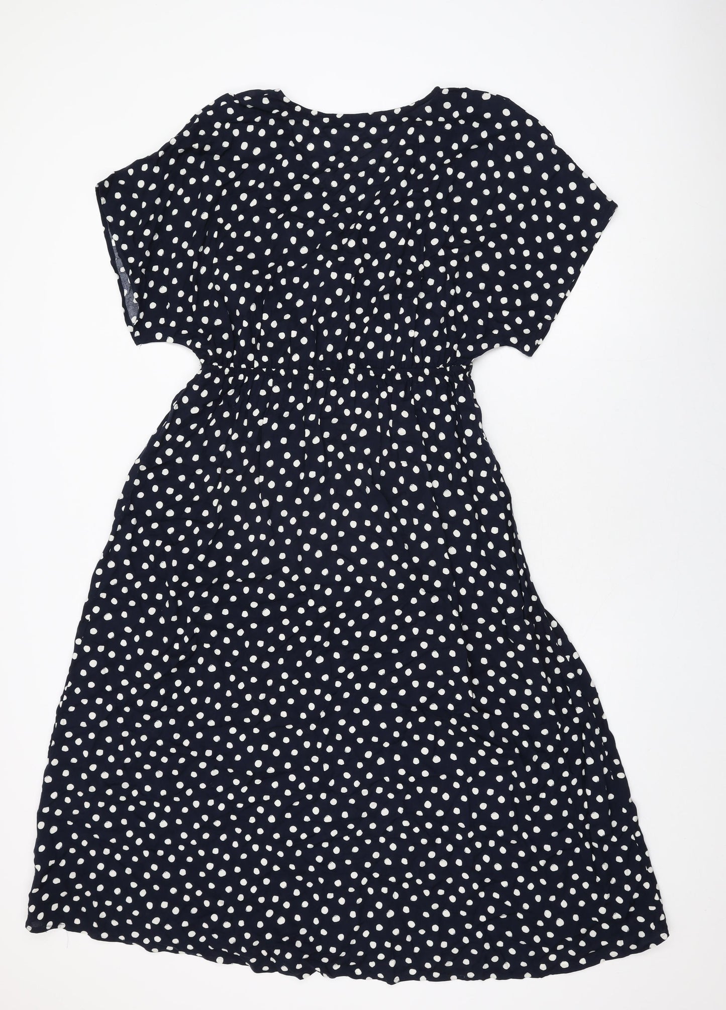 Marks and Spencer Womens Blue Polka Dot Viscose A-Line Size 14 V-Neck Pullover