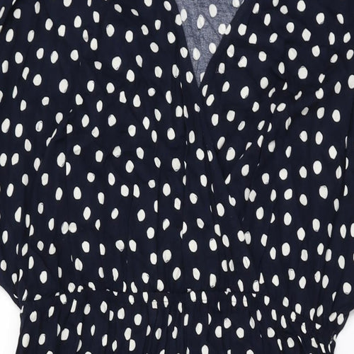 Marks and Spencer Womens Blue Polka Dot Viscose A-Line Size 14 V-Neck Pullover