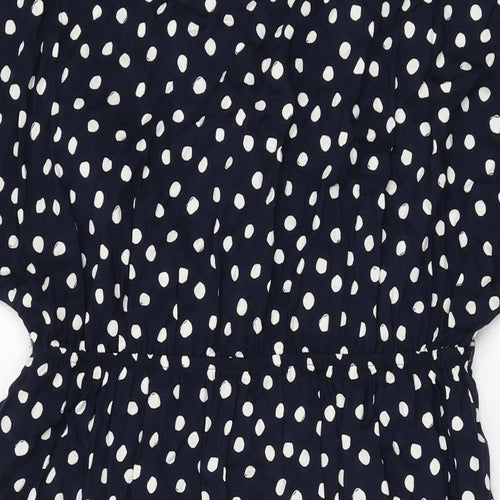 Marks and Spencer Womens Blue Polka Dot Viscose A-Line Size 14 V-Neck Pullover