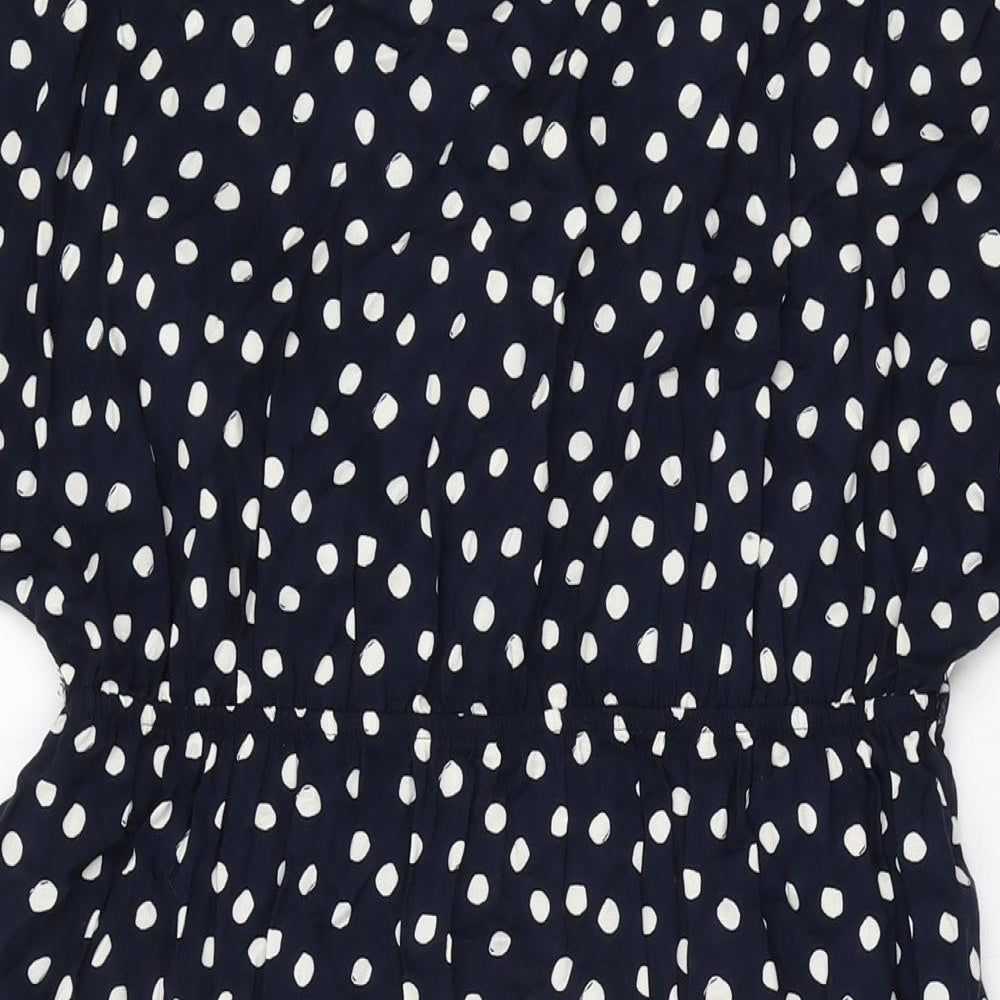 Marks and Spencer Womens Blue Polka Dot Viscose A-Line Size 14 V-Neck Pullover