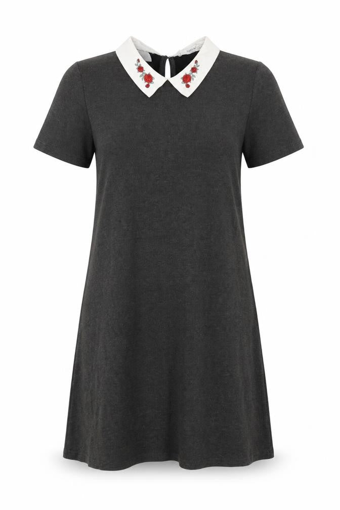 Mango Womens Grey Floral Polyester Shift Size XS Collared Button