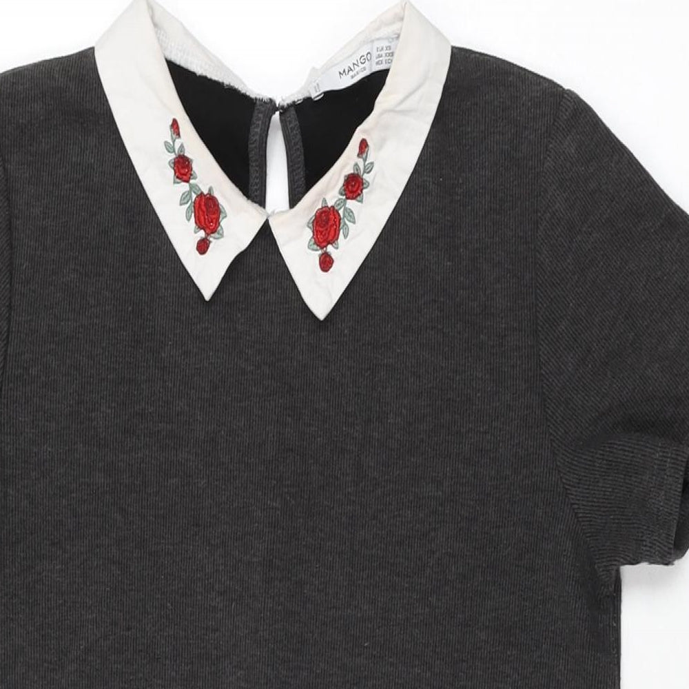 Mango Womens Grey Floral Polyester Shift Size XS Collared Button