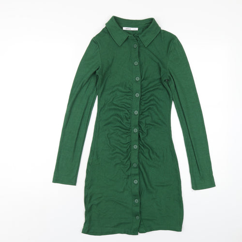 Addax Womens Green Cotton Bodycon Size S Collared Button