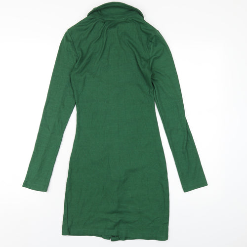 Addax Womens Green Cotton Bodycon Size S Collared Button
