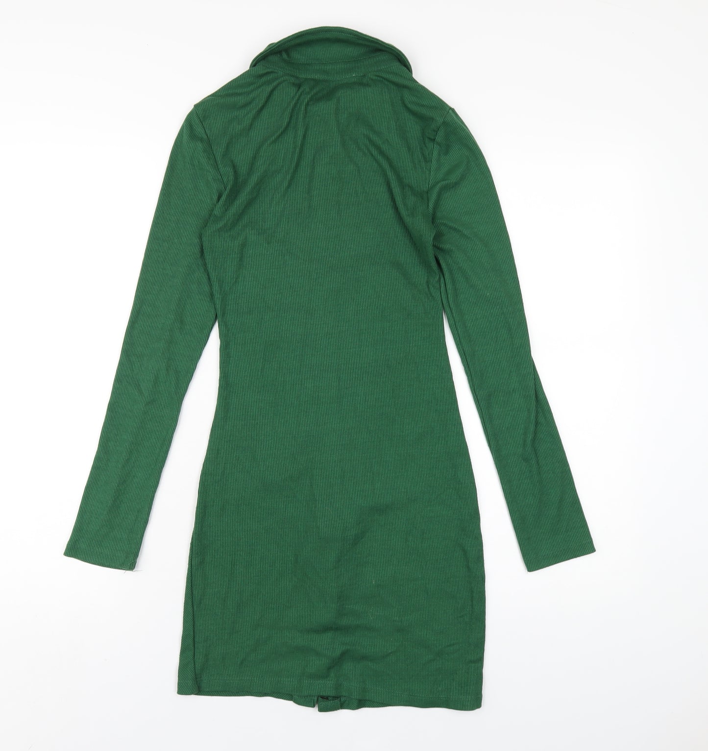 Addax Womens Green Cotton Bodycon Size S Collared Button