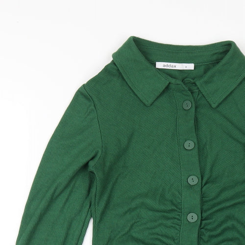 Addax Womens Green Cotton Bodycon Size S Collared Button