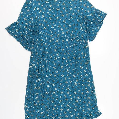Boohoo Womens Blue Floral Viscose A-Line Size 16 Round Neck Pullover