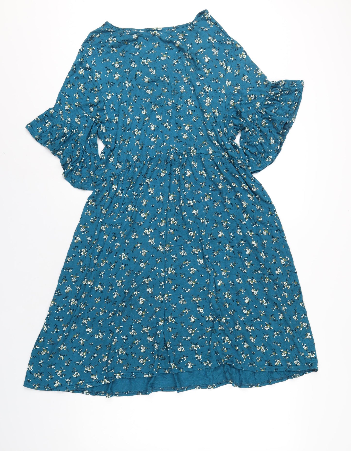 Boohoo Womens Blue Floral Viscose A-Line Size 16 Round Neck Pullover