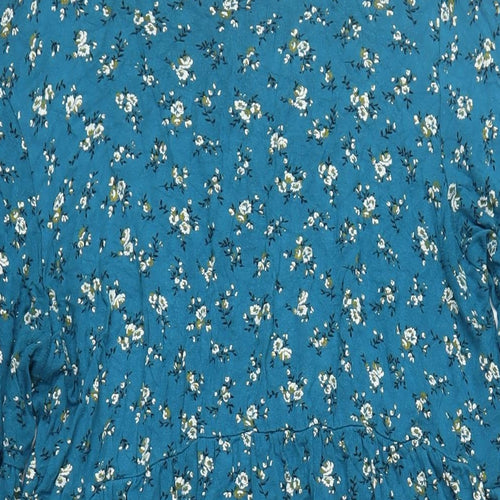 Boohoo Womens Blue Floral Viscose A-Line Size 16 Round Neck Pullover