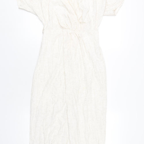 Addax Womens Beige Polyester A-Line Size 8 V-Neck Zip