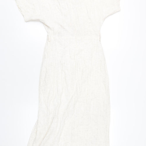 Addax Womens Beige Polyester A-Line Size 8 V-Neck Zip