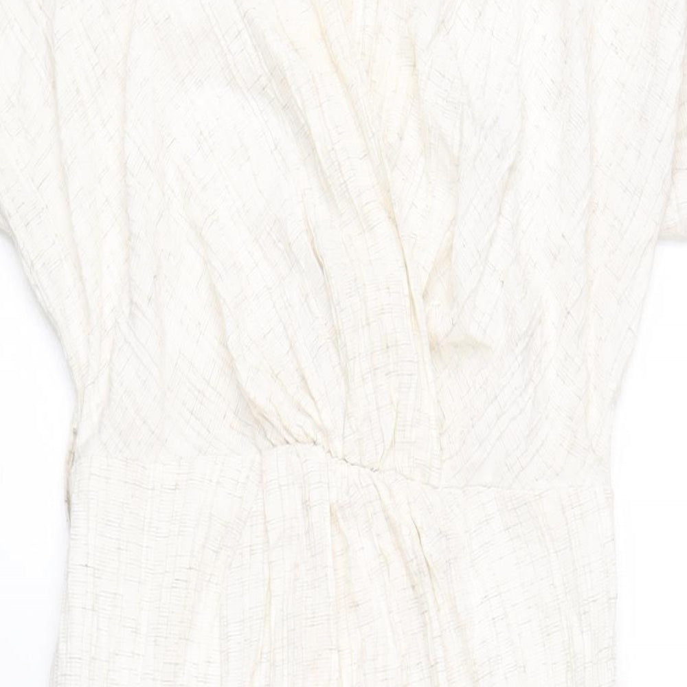 Addax Womens Beige Polyester A-Line Size 8 V-Neck Zip