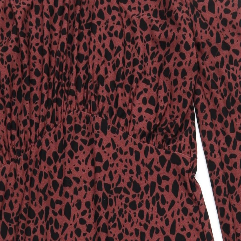 Blue Vanilla Womens Red Geometric Polyester A-Line Size 10 Mock Neck Tie