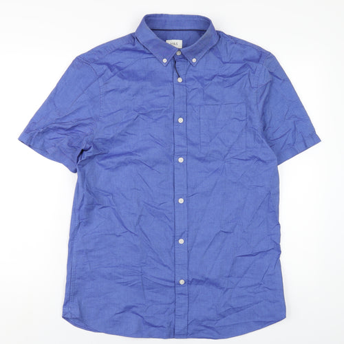 Marks and Spencer Mens Blue Cotton Button-Up Size M Collared Button