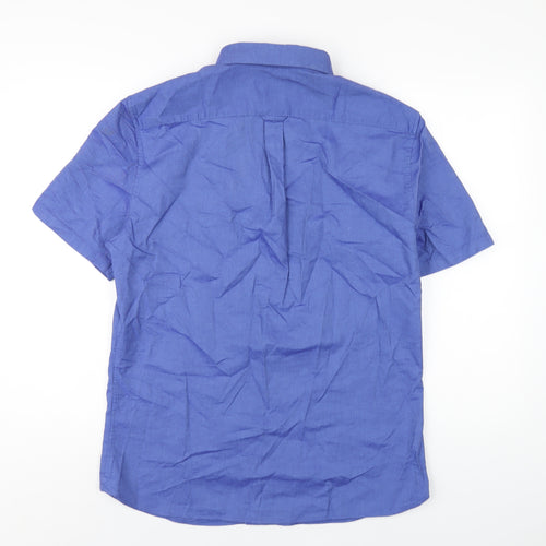 Marks and Spencer Mens Blue Cotton Button-Up Size M Collared Button