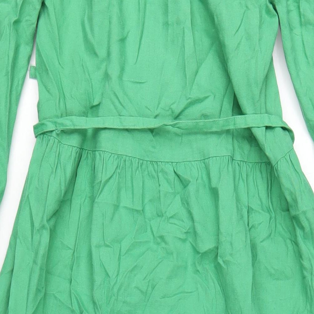 Marks and Spencer Womens Green Linen A-Line Size 8 Round Neck Button