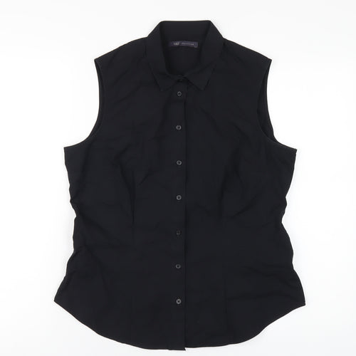 Marks and Spencer Womens Black Cotton Basic Button-Up Size 14 Collared
