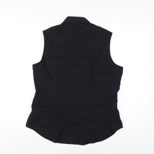 Marks and Spencer Womens Black Cotton Basic Button-Up Size 14 Collared