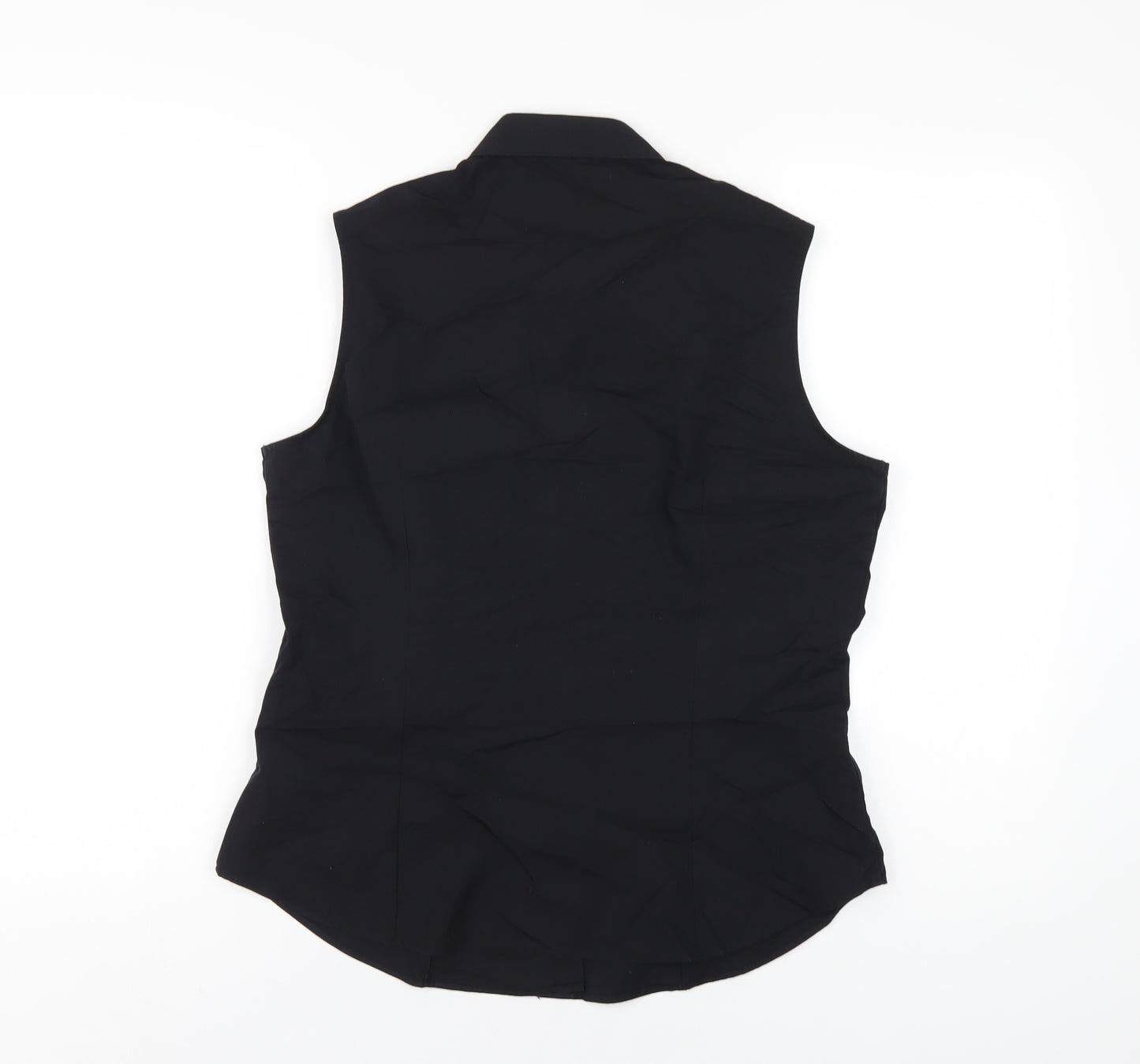 Marks and Spencer Womens Black Cotton Basic Button-Up Size 14 Collared