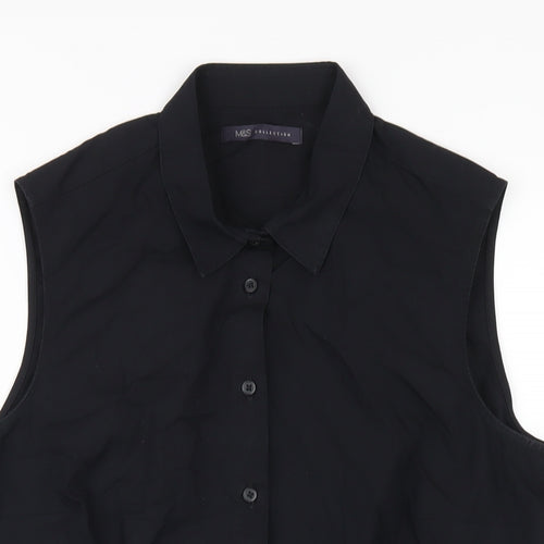 Marks and Spencer Womens Black Cotton Basic Button-Up Size 14 Collared