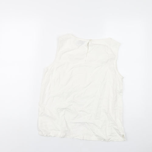 NEXT Womens White Linen Basic T-Shirt Size 12 Round Neck