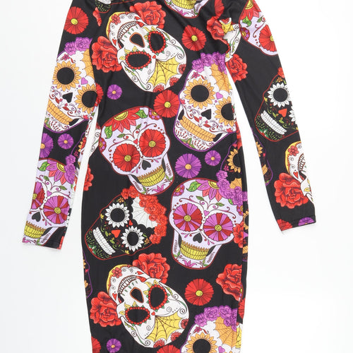Boohoo Womens Multicoloured Geometric Polyester Bodycon Size 10 Round Neck Pullover