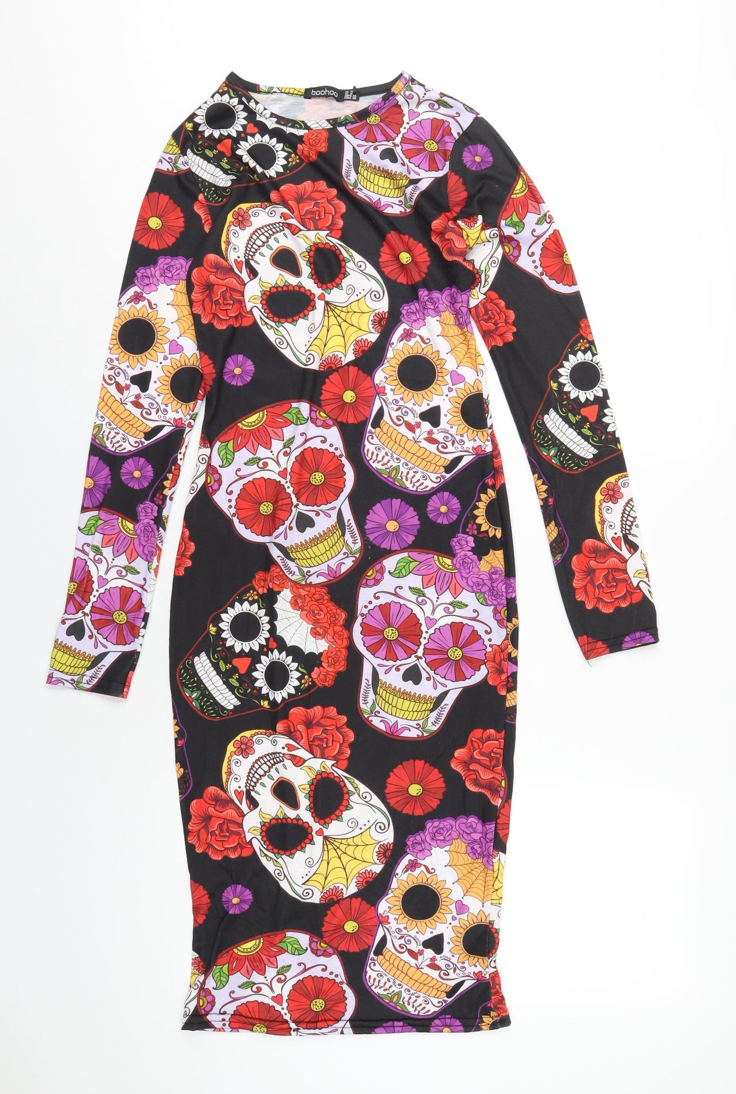 Boohoo Womens Multicoloured Geometric Polyester Bodycon Size 10 Round Neck Pullover