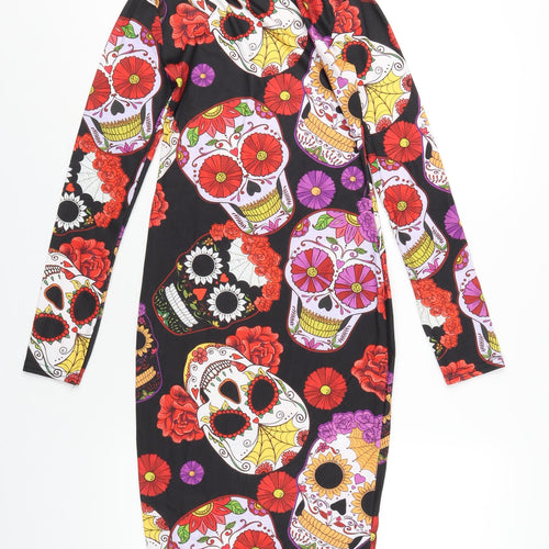 Boohoo Womens Multicoloured Geometric Polyester Bodycon Size 10 Round Neck Pullover