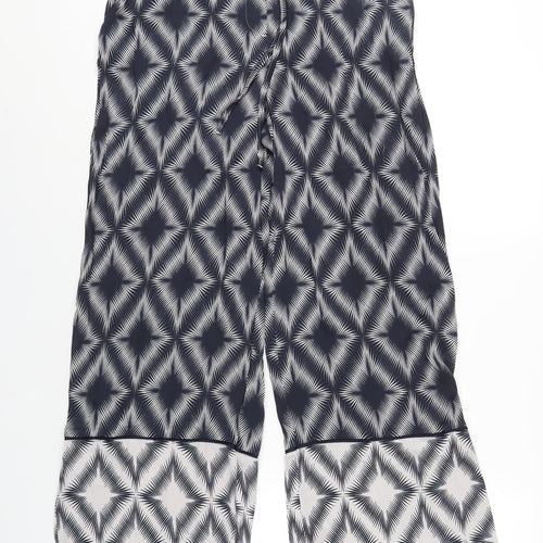 Marks and Spencer Womens Blue Geometric Polyester Trousers Size 14 L29 in Regular Drawstring