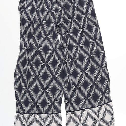 Marks and Spencer Womens Blue Geometric Polyester Trousers Size 14 L29 in Regular Drawstring