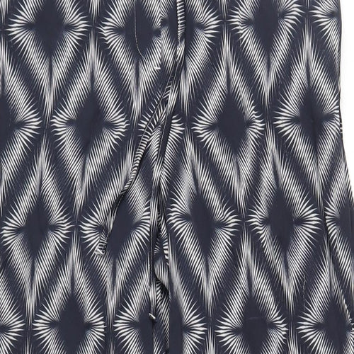 Marks and Spencer Womens Blue Geometric Polyester Trousers Size 14 L29 in Regular Drawstring