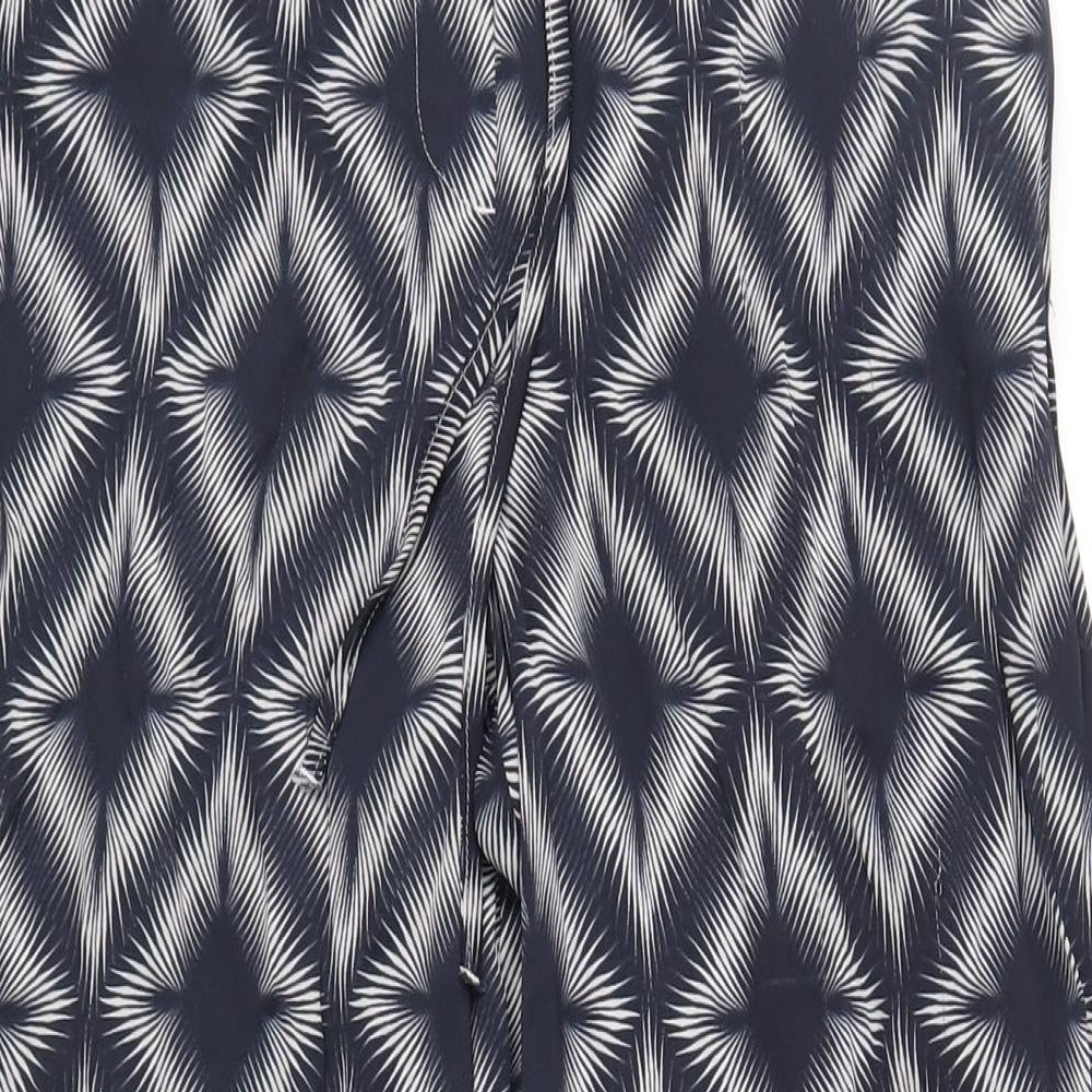 Marks and Spencer Womens Blue Geometric Polyester Trousers Size 14 L29 in Regular Drawstring