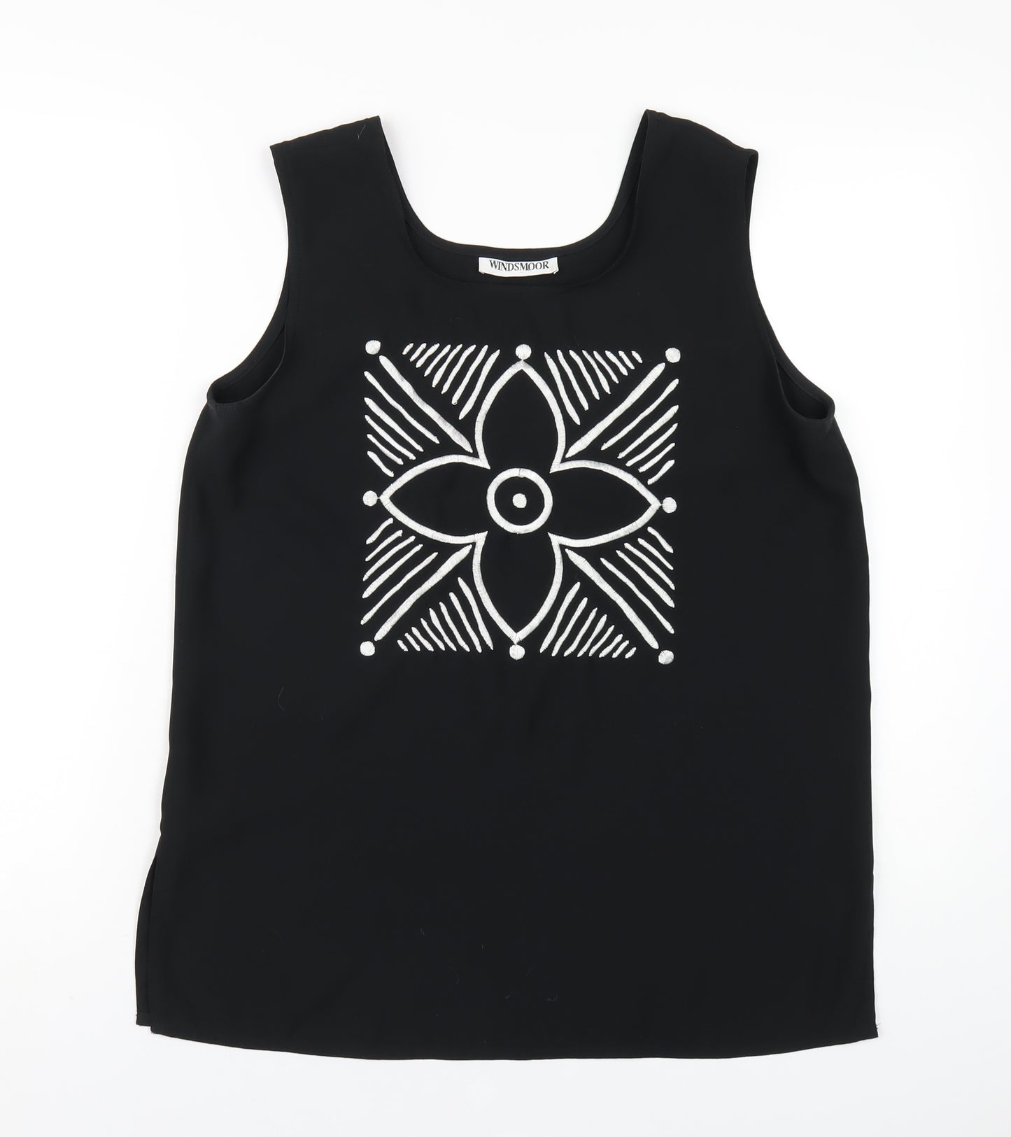 Windsmoor Womens Black Geometric Polyester Basic Tank Size 12 Scoop Neck