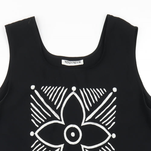 Windsmoor Womens Black Geometric Polyester Basic Tank Size 12 Scoop Neck
