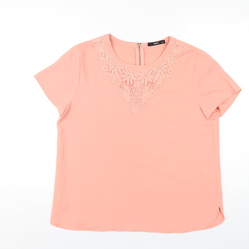 Oasis Womens Pink Polyester Basic T-Shirt Size 12 Round Neck