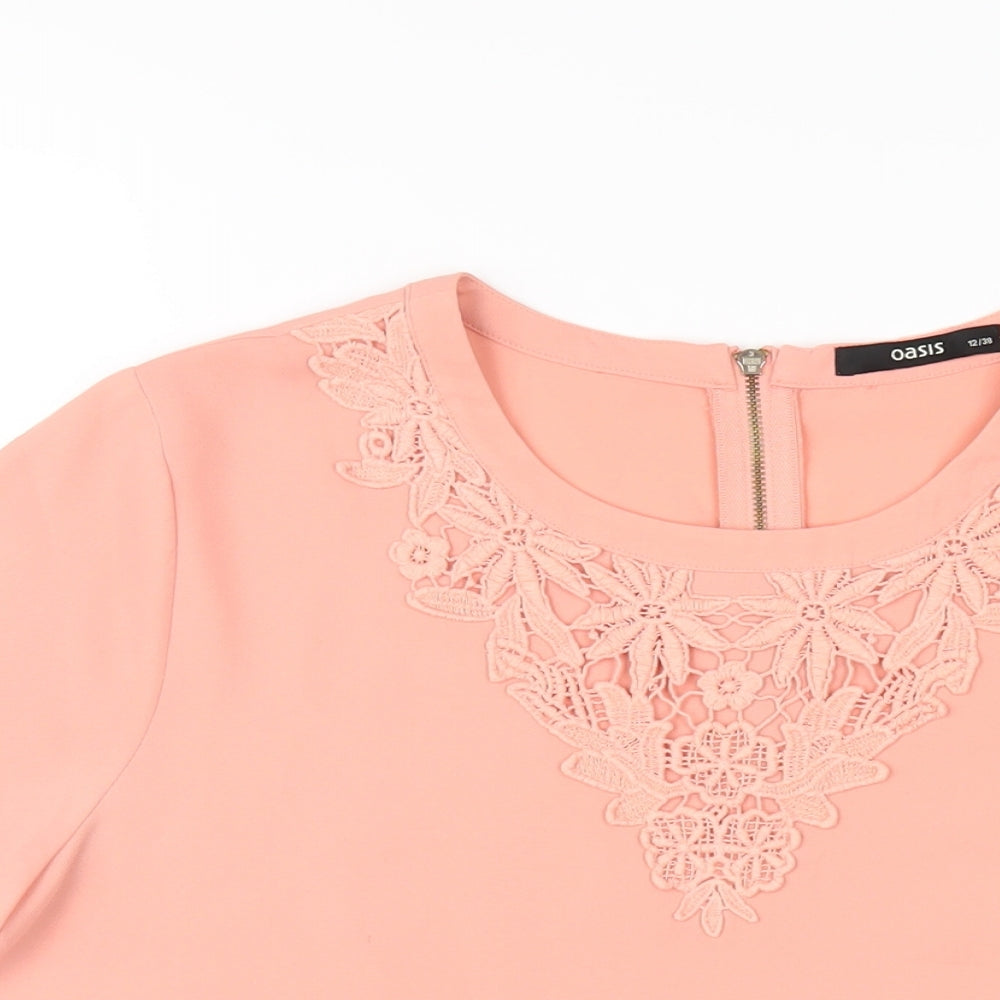 Oasis Womens Pink Polyester Basic T-Shirt Size 12 Round Neck