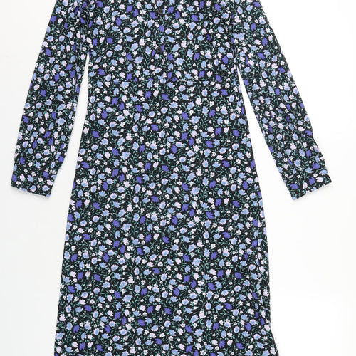 River Island Womens Blue Floral Polyester A-Line Size 8 Collared Button