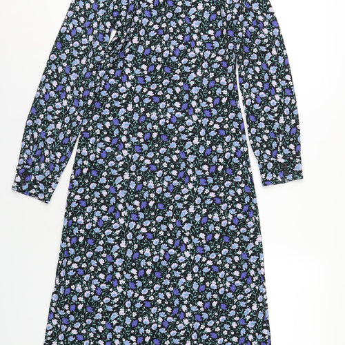 River Island Womens Blue Floral Polyester A-Line Size 8 Collared Button