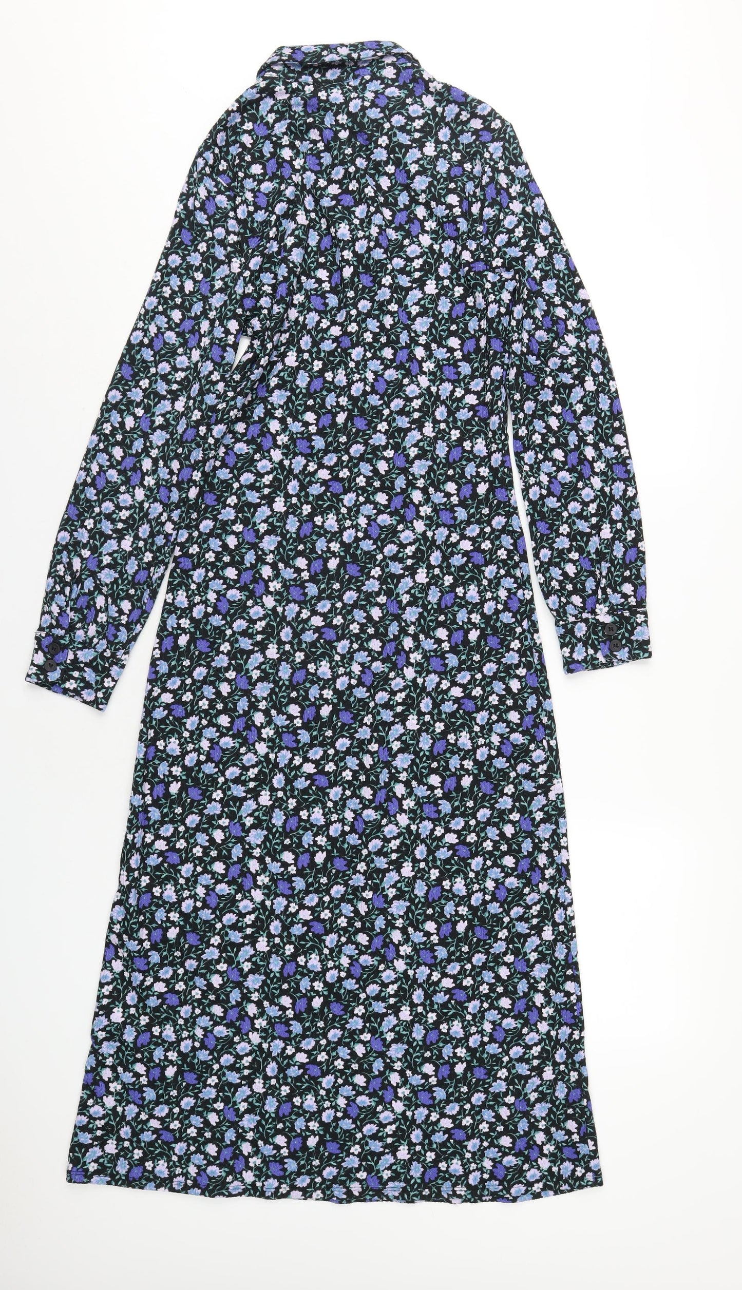 River Island Womens Blue Floral Polyester A-Line Size 8 Collared Button